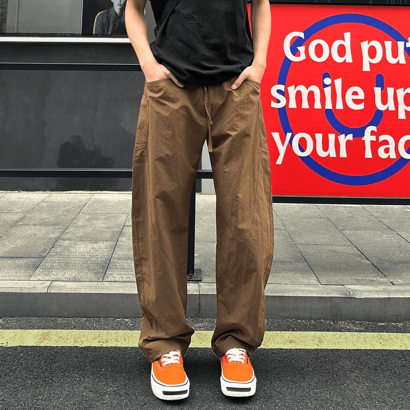 American-Style Coffee-Colored Diagonal-Cut Curved Hem Pants for Men, Summer Thin Workwear Wide-Leg Pants, Mountain-Style Outdoor Sports Quick-Dry Pants American-Style Coffee-Colored Diagonal-Cut Curved Hem Pants for Men, Summer Thin Workwear Wide-Leg Pants, Mountain-Style Outdoor Sports Quick-Dry Pants