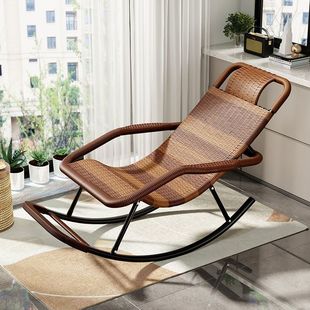Summer Rattan Chair Rocking Chair Household Rocking Chair Adult Leisure Chair Elderly Balcony Leisure Recliner Rattan Lazy Chair