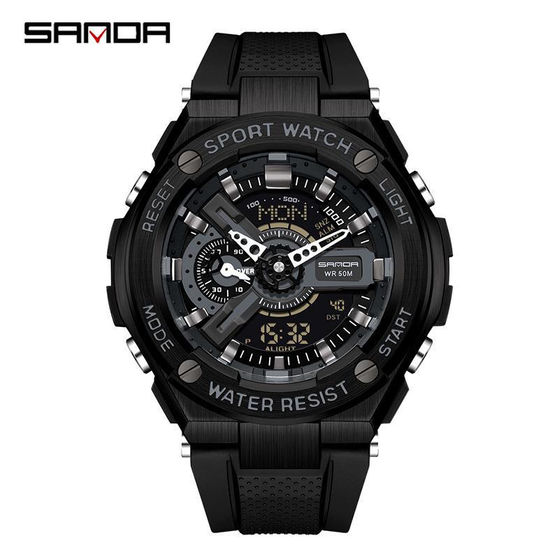 SANDA nueva lámpara de elevación de la mano reloj electrónico multifunción Deportes impermeable reloj de alarma reloj de los hombres 3170