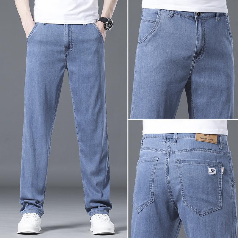 Lyocell Tencel Jeans Men's Four Seasons Regular 2023 New Trendy Loose Drape Breathable Straight Pants