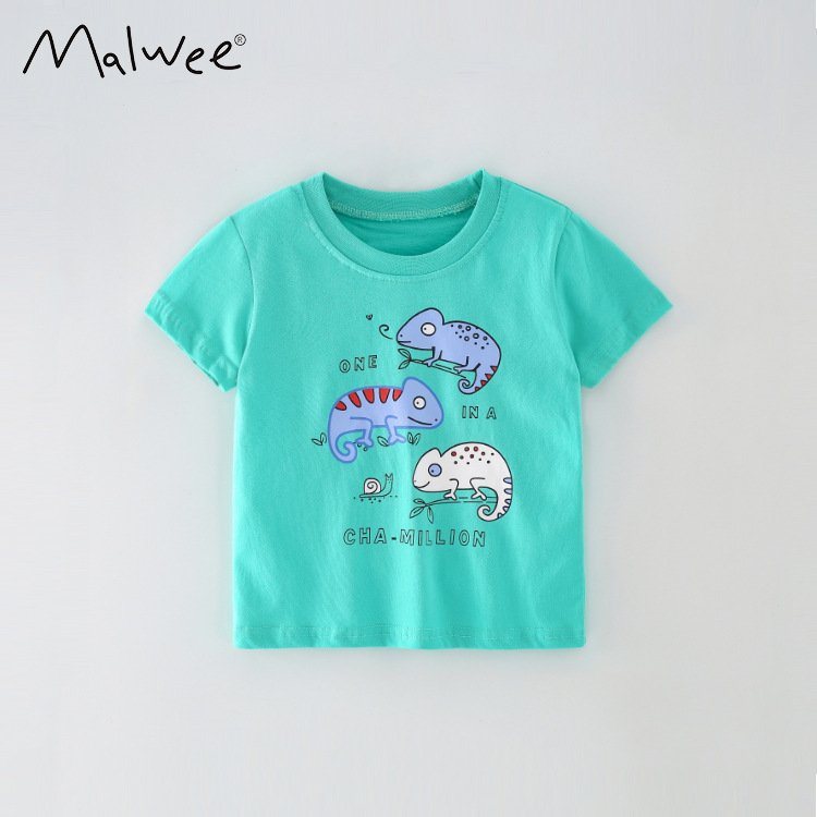 En stock malwee verano europeo y americano ropa infantil animal de algodón manga corta cuello redondo Camiseta