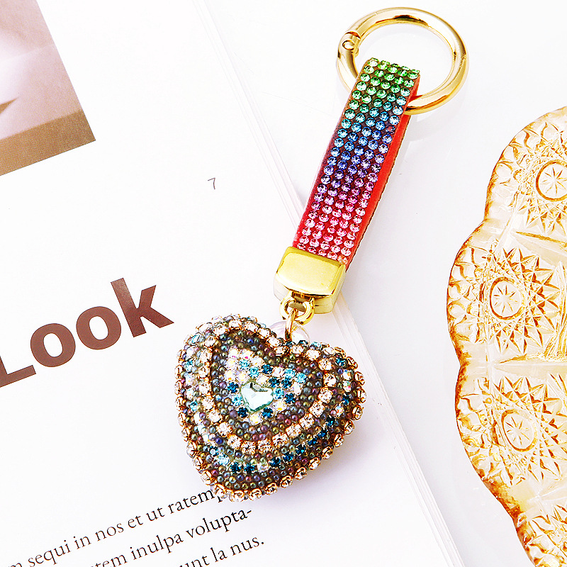 Women's Gender Cute Heart Shape Metal Inlay Rhinestones Women's Keychain