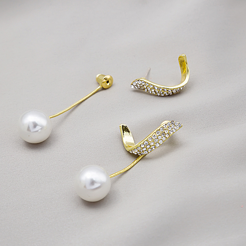 curve geometric diamond earrings long pearl alloy earringspicture2
