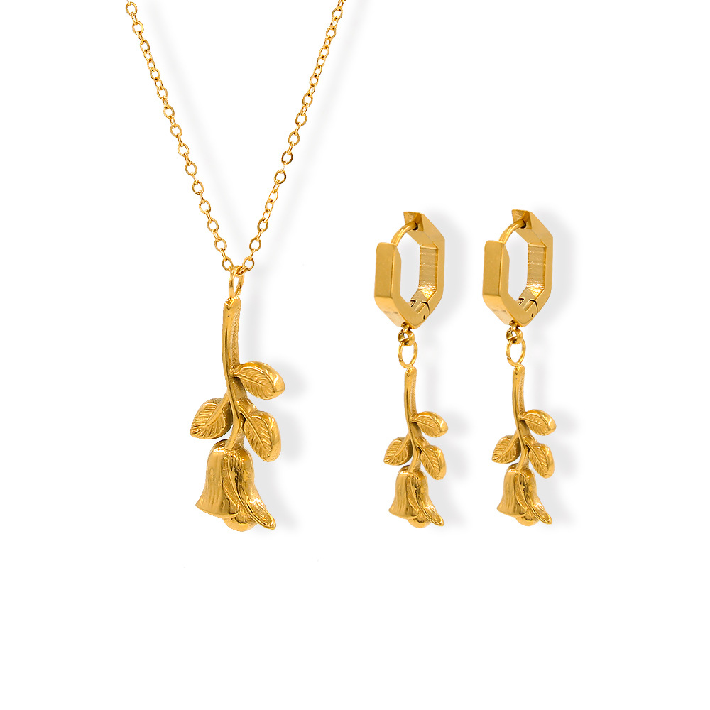 Women'S Gender Fashion Rose Stainless Steel Titanium Steel Plating Women's Earrings Necklace