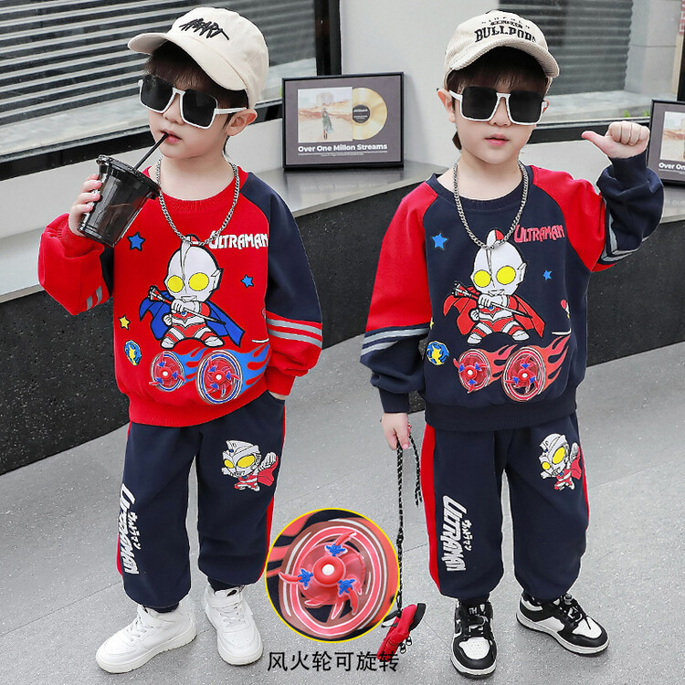 Boys Ultraman Hot Wheels suit Spring and Autumn Children's Handsome Color-matching Sweatshirt Trendy Children's Clothing Children's Fashion Cool