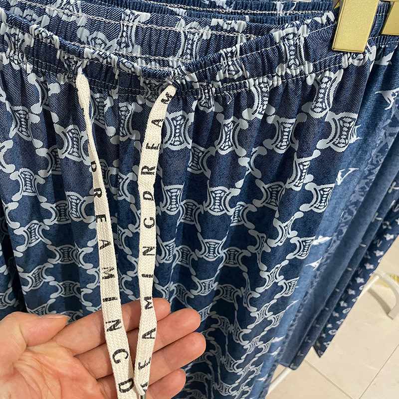 Pantalones jeans de piernas anchas de seda de hielo y nieve para mujeres verano delgados pantalones casuales de impresión de seda recta de cintura media delgada sensación colgante image 3