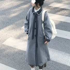 日系复古格纹加厚毛呢外套冬季新款高级感宽松显瘦呢子大衣潮