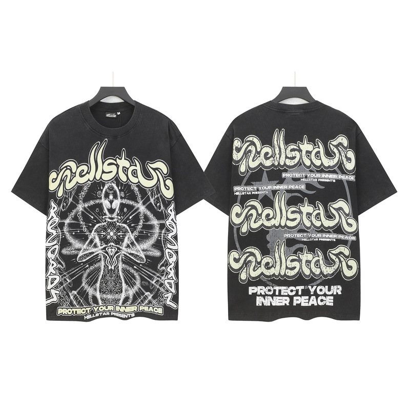 クロスボーダー Hellstar Tシャツ 2025年夏 欧米トレンドブランド レタープリント ゆったり半袖Tシャツ 男女兼用|undefined