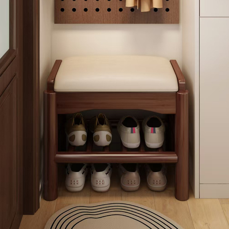 Entryway Shoe-Changing Bench with Storage, Narrow Solid Wood Shoe Cabinet and Seat Combo for Home Use