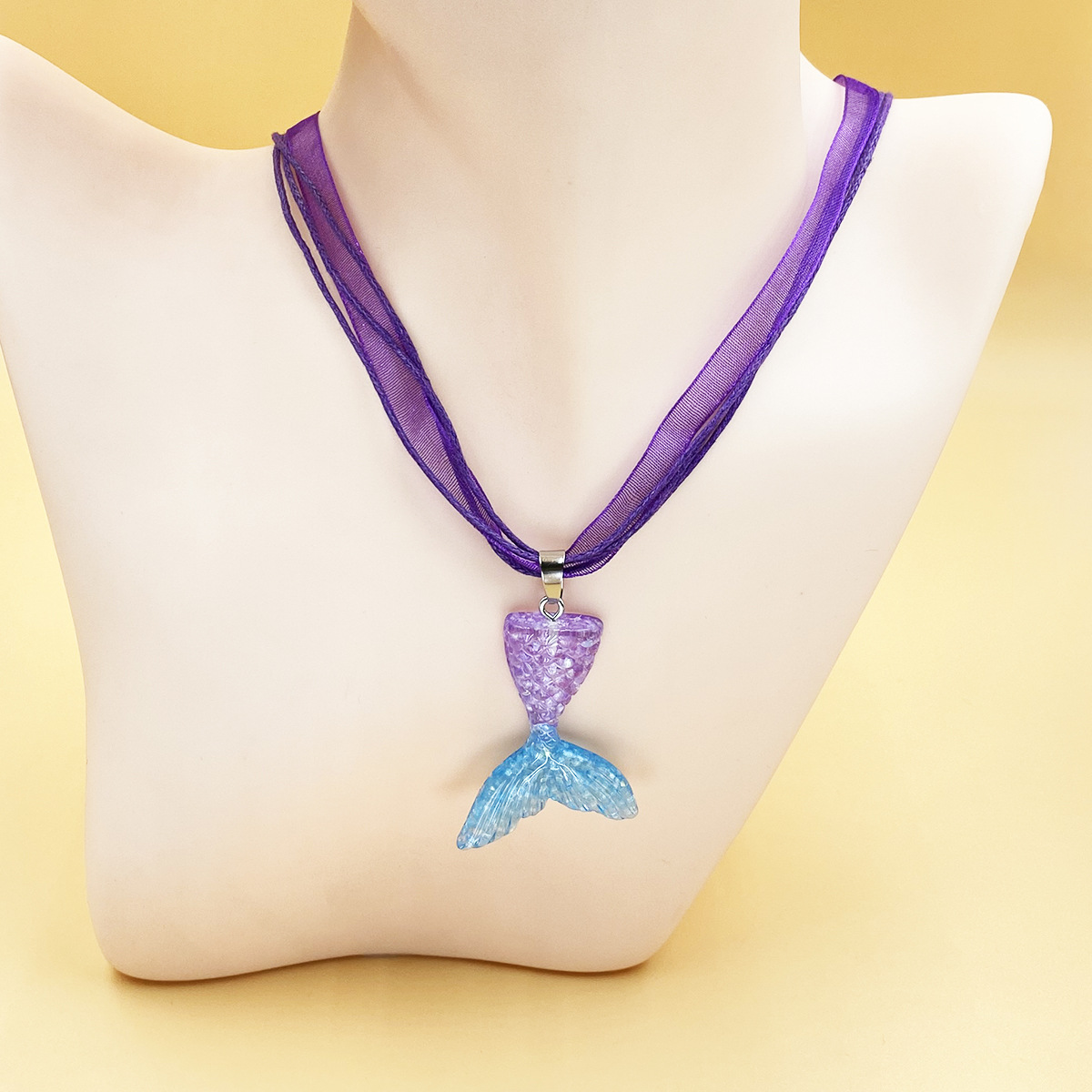 Cross-border Girl Fairy Yarn with Wax Rope Necklace Gradient Mermaid Fishtail Necklace Mermaid Necklace