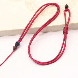 男女编织檀木玉佩吊坠绳可调节长款毛衣链朱砂玉线项链绳平安扣