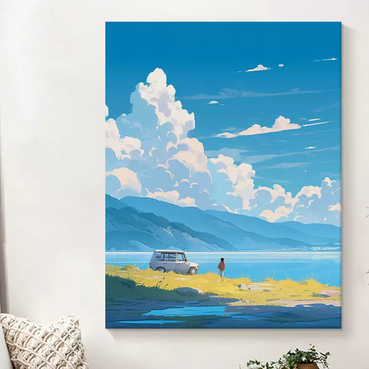 宫崎骏客厅大海风景客厅装饰画治愈系蓝天白云玄关挂画