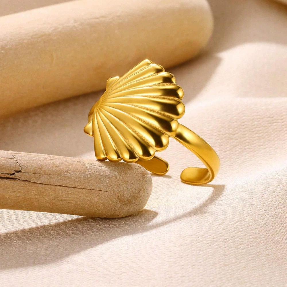 Adjustable Marine Shell Ring, Gold-Plated Beach Accessory, One Size (0.005 kg)