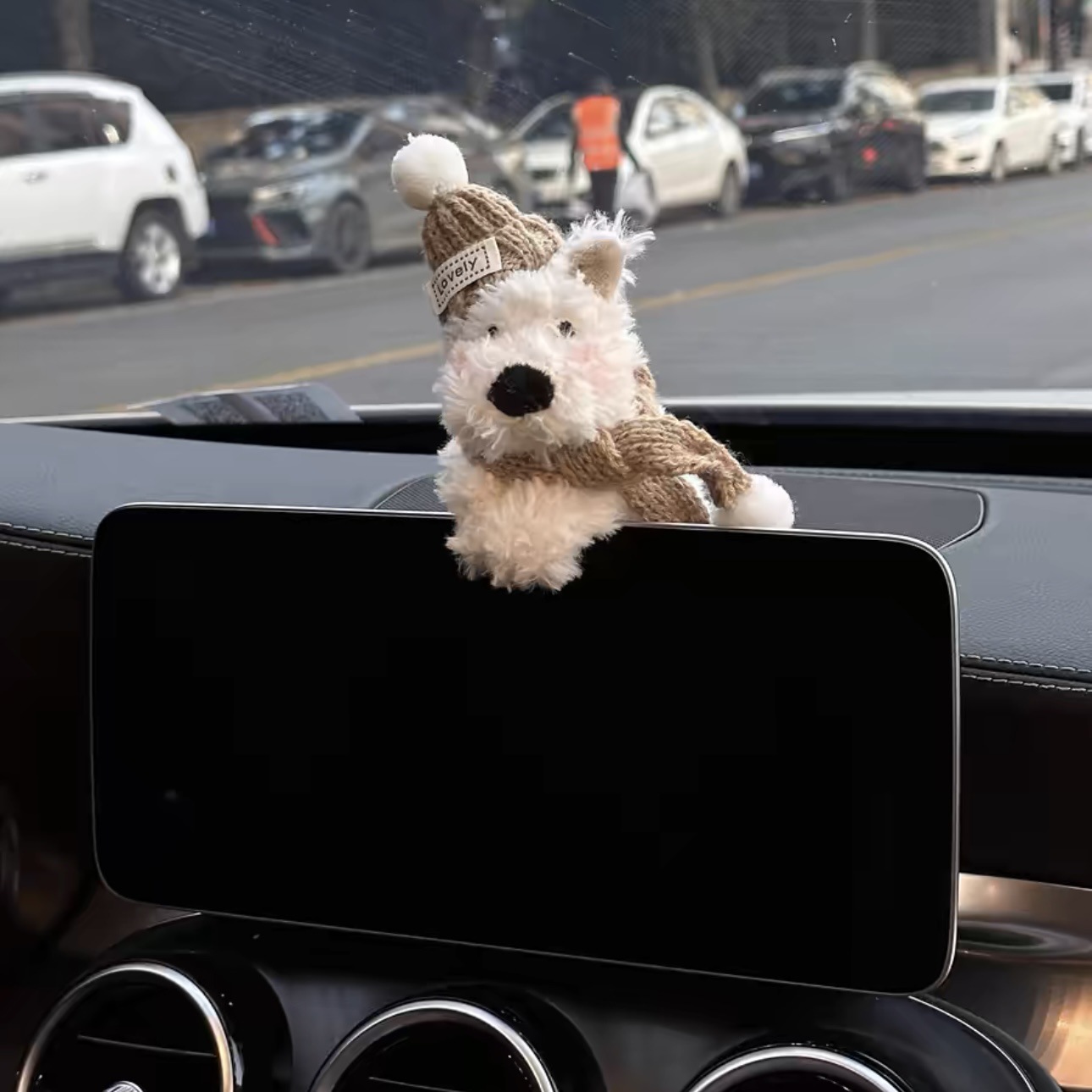 Lindo cachorro garabateado West Highland coche colgante decoración pantalla consola central accesorios de coche adornos de felpa