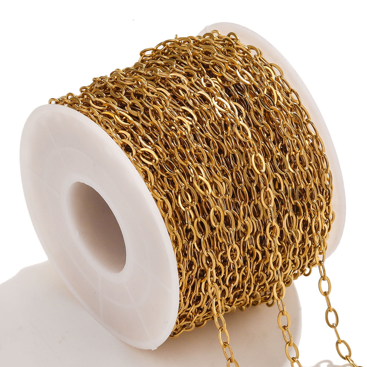 Cadena de acero inoxidable aplanada cadena cruzada larga cadena de acero de titanio cadena semiacabada collar de joyería de bricolaje