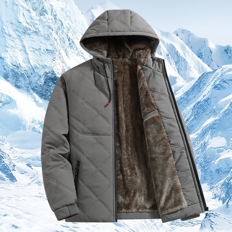 New autumn and winter style, fleece-lined, thickened, large size, loose-fitting men's cotton jacket, fashionable, casual, multi-pocket, warm cotton coat