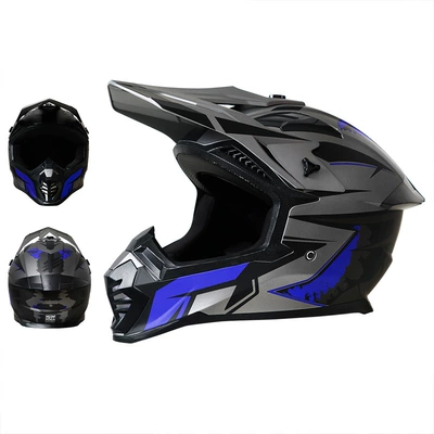 Mountain Road Off-Road Motorcycle Helmet Full-Face — Motosiklet kaskı (dəbilqə) - 601-flame-blue-s53-54