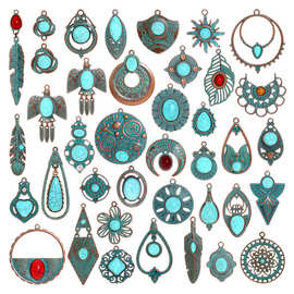 跨境热销复古耳环diy饰品配件镶钻几何挂件项饰吊坠批发厂家义乌