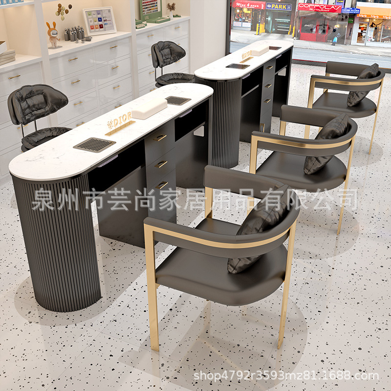 Nail salón red de lujo ligero mesa de manicuras para dos personas mesa de tabla de roca con aspirador nuevo conjunto de mesa y silla de manicuras