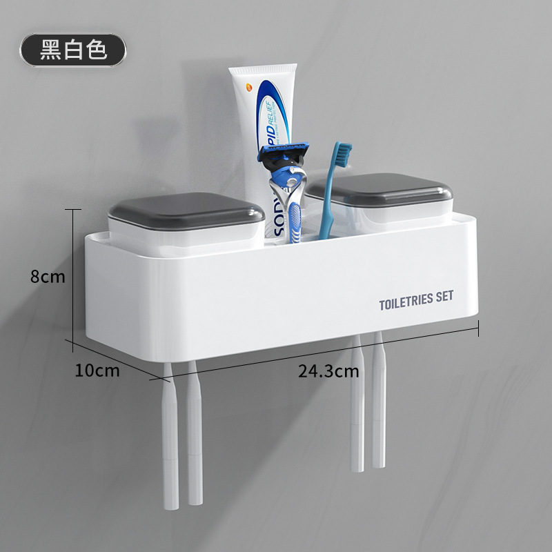 Estante de cepillo de dientes para el hogar, taza de enjuague bucal sin perforación para el baño, taza de cepillo para dientes, juego de caja de almacenamiento de pared para el baño