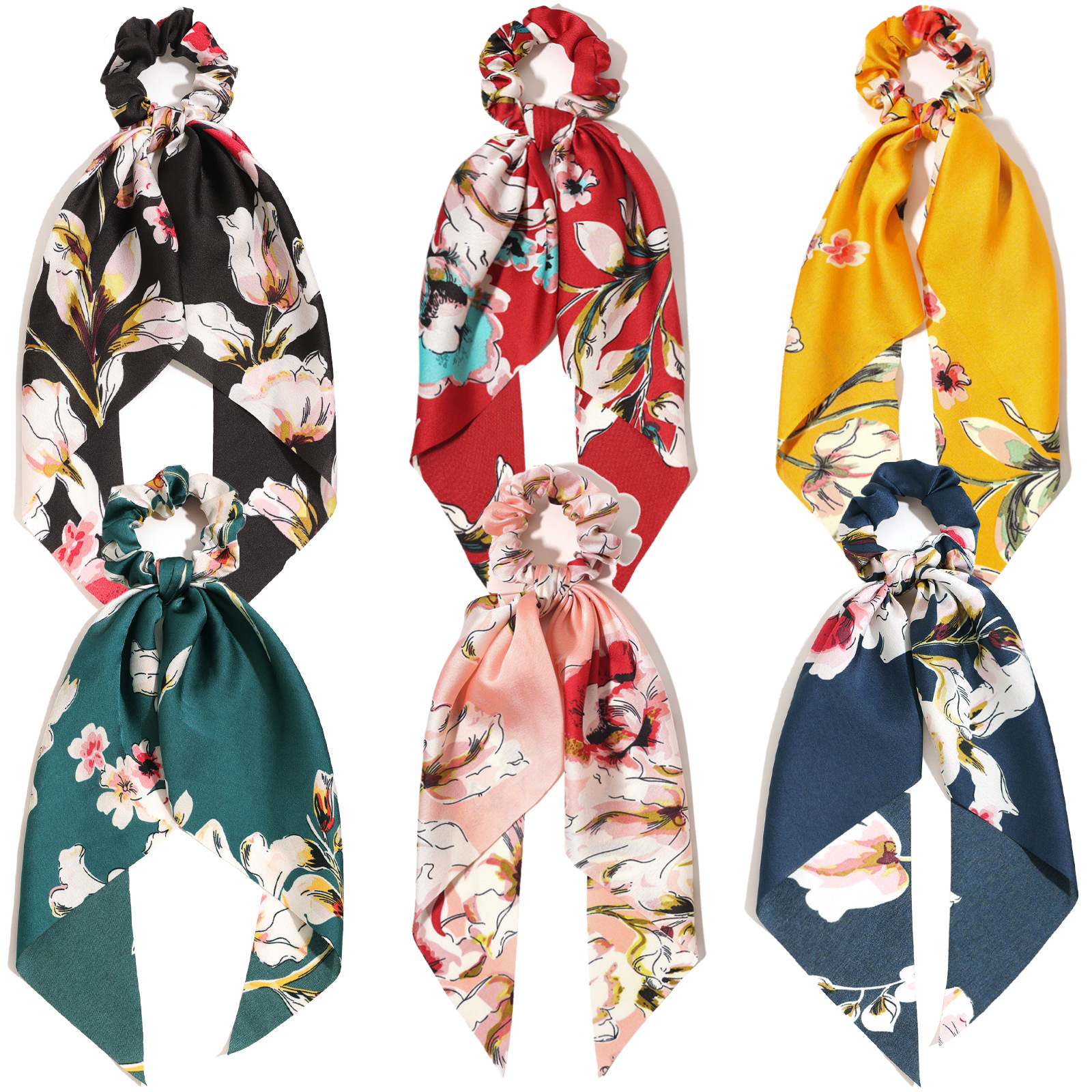 Bandeau élastique en soie transfrontalier européen et américain, grand ruban long imprimé avec nœud simple_voghion.com