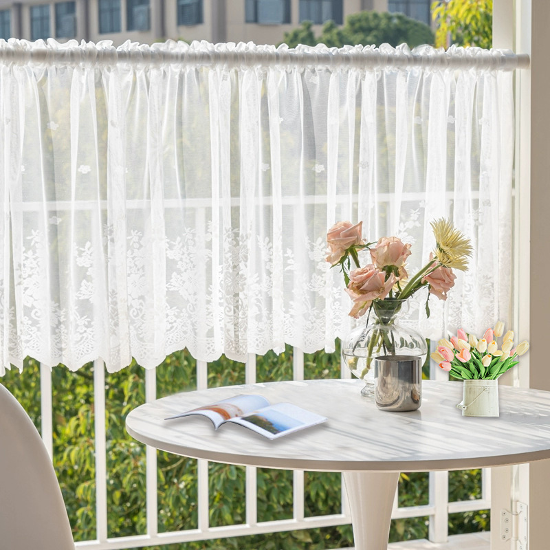 Lace Gauze Curtain Dust-Proof Curtain Velcro Cabinet Storage Rack Short Curtain Small Window Curtain Korean Pastoral Half Curtain