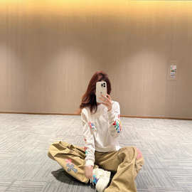 高版本~春秋新款Ch克罗伈彩色十字架长袖男女同款印花新款T恤上衣