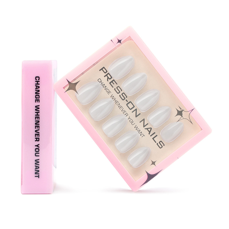 Minimalist and Simple Light Gray Pure Color Wearable Nails Short Almond-Shaped Gel Manicure Fake Nails European and American Best-Selling Wearable Nails