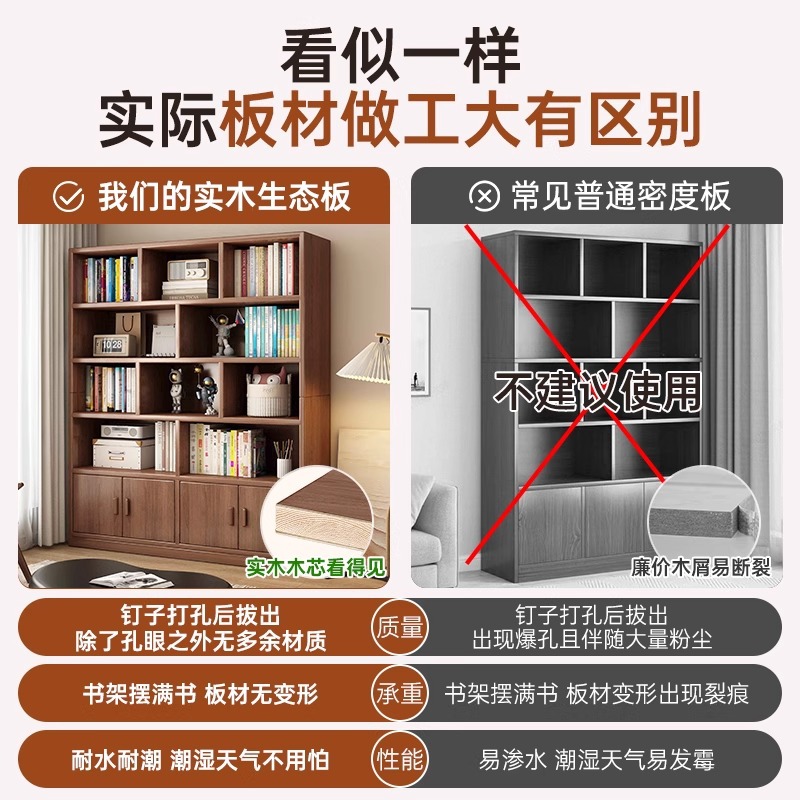 Estante de madera de la sala de estar estante de piso estante de almacenamiento de estudiantes armario de almacenamiento integrado contra la pared armario de exhibición doméstica