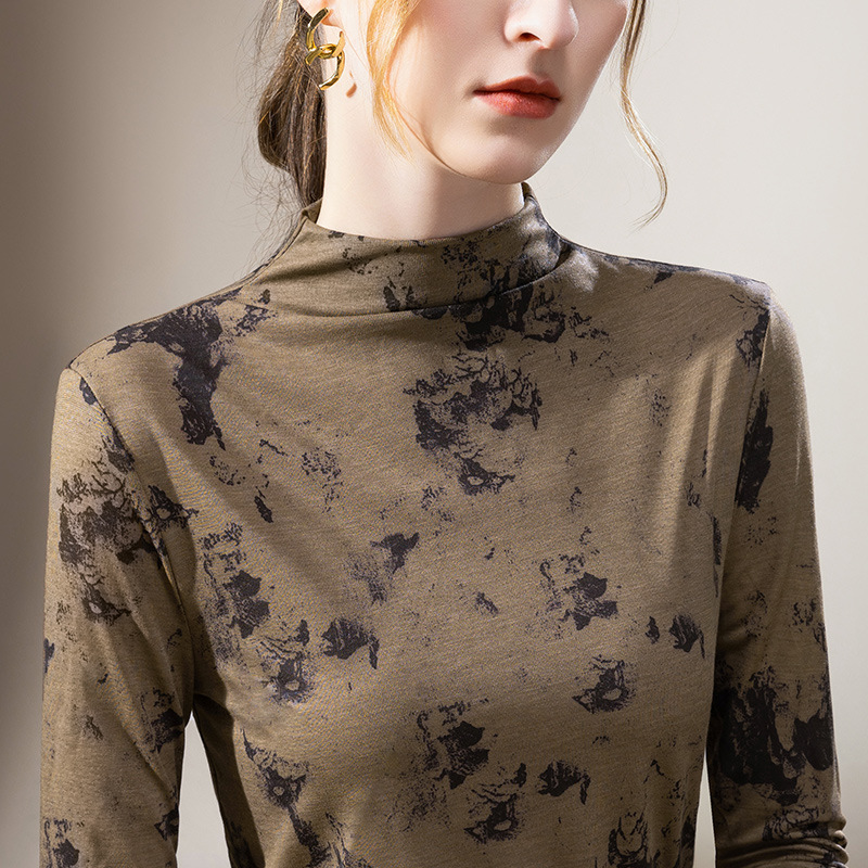 Camisa de fondo de cuello alto de las mujeres 2023 nuevas mujeres vintage impreso estilo occidental pequeña camisa elegante Cintura interior apretada superior image 5