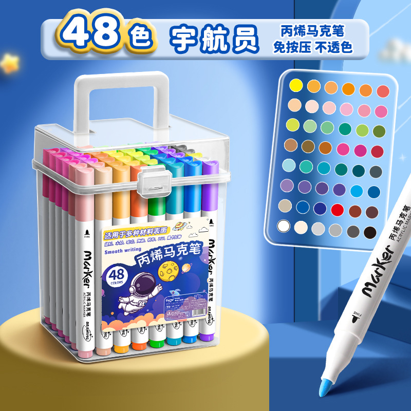 Marcador de acrílico opaco color plegable color niños lavable 48 color estudiantes de escuela primaria de arte jardín de infantes acrílico doble cabeza