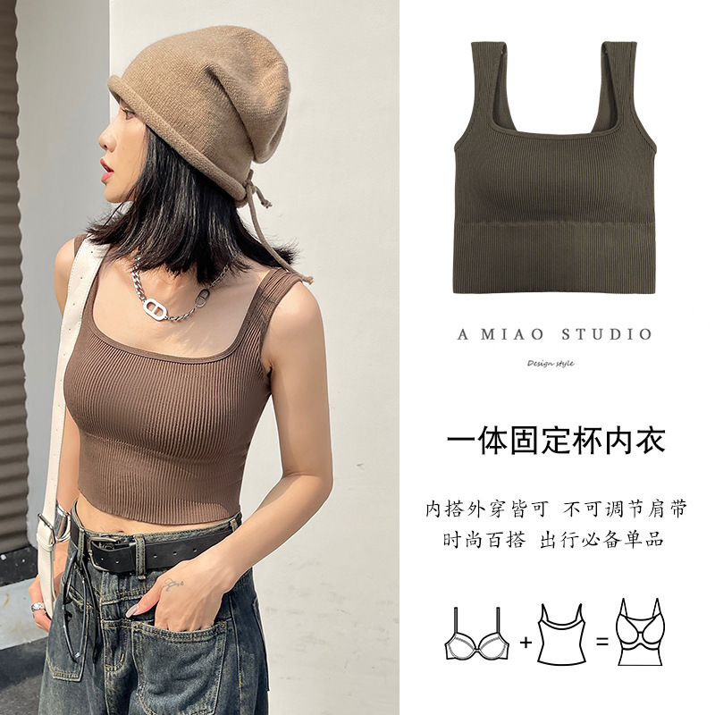 Obras camisole women's outer wear inner letter broadband I-thread integrated chest pad beauty back top