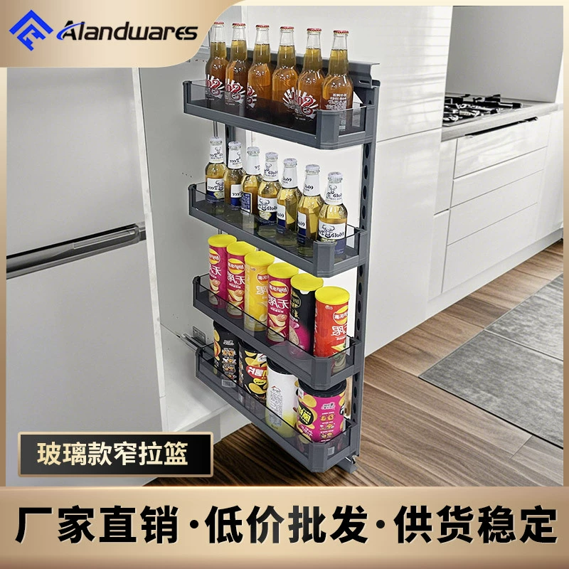 Высокий шкаф, глубокая выдвижная корзина, кухонный шкаф, узкий шкаф, выдвижная полка для хранения, боковая большая многослойная выдвижная корзина для шкафа для закусок
