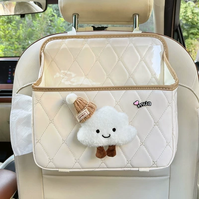 Back Storage Bag Hanging Cute: Car storage bag/box - left-draw-hat-cloud-beige-multifunctional-tissue-storage-bag-free-waterproof-bucket