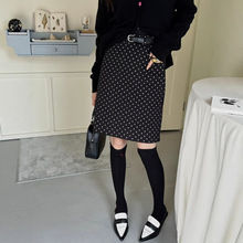 2026新春款黑色波点西装半身裙女大码高腰显瘦a字包臀开叉一步群