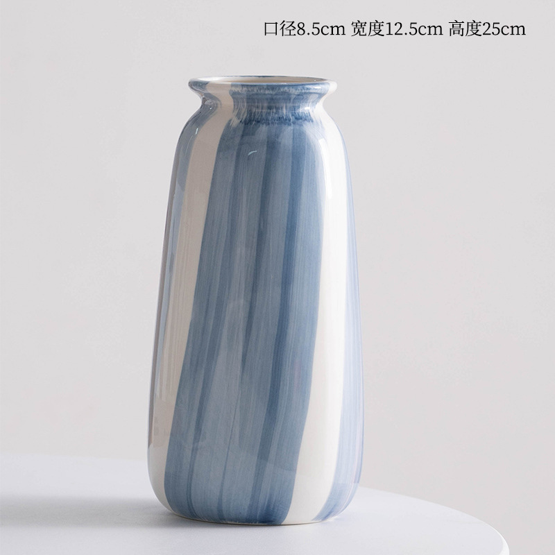 手绘蓝色简约ins风陶瓷装饰干花鲜花花瓶客厅插花样板间玄关摆件|undefined
