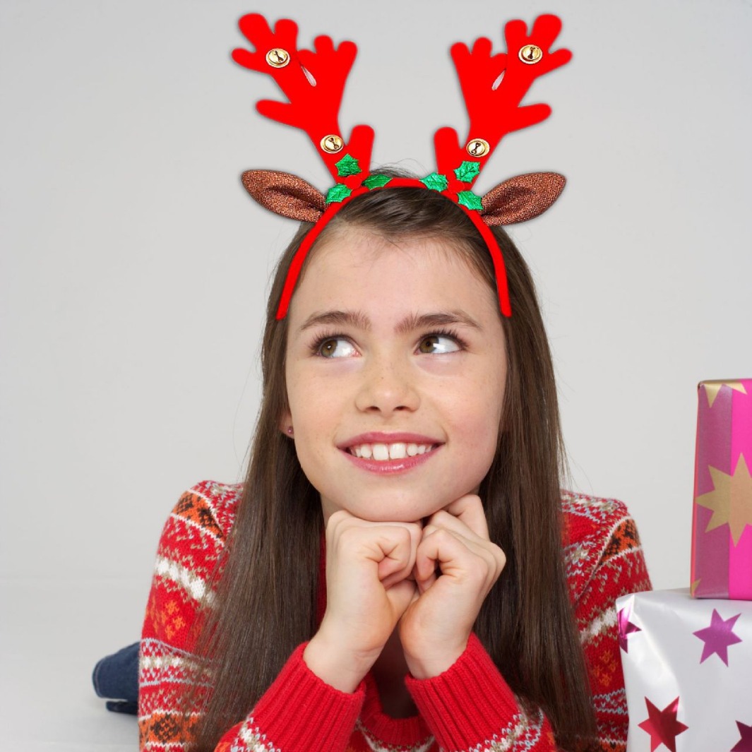 Navidad para adultos niños festivos vestido de corno de ciervo tocado de mujer red brillante velhos ornamentos de hebilla de brazalete
