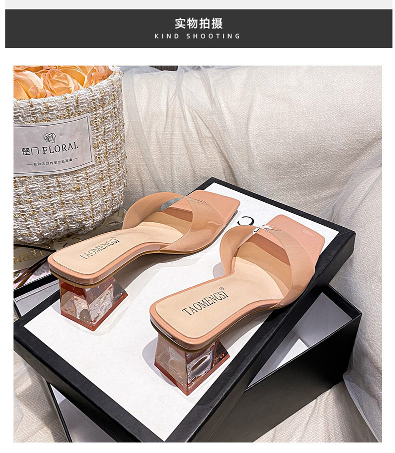 Dép sandal nữ quai ngang mũi vuông đính pha lê, đế dày gót vừa 3–5 cm — Màu bạc, Màu hồng nude, Màu mơ Nude chi tiết 22