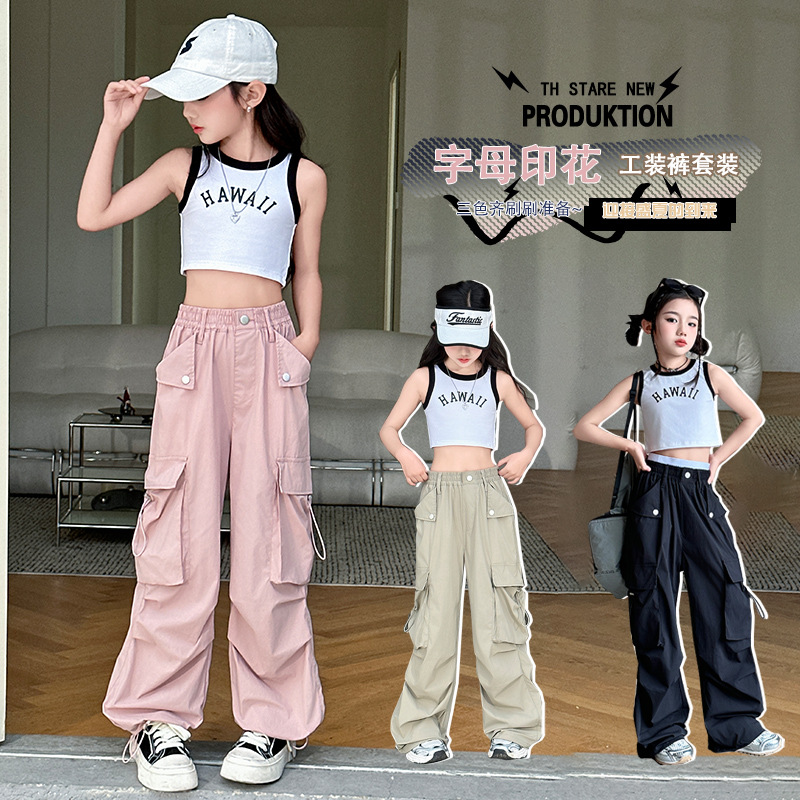 Girls' casual cargo pants, thin style, children's mosquito repellent pants, 2026 summer, loose straight-leg pants for medium and large children, boys' pants.