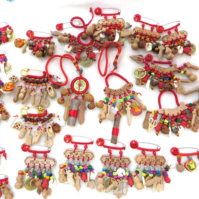 Tiktok Trending Safety Pin Baby Maternity Pendant Black Dog Tooth Cinnabar Pig Bone Accessory Peach Wood Sword Wholesale