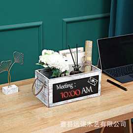 乡村风木制桌面装饰信封盒多用途实木整理储物筐书籍邮件收纳木盒