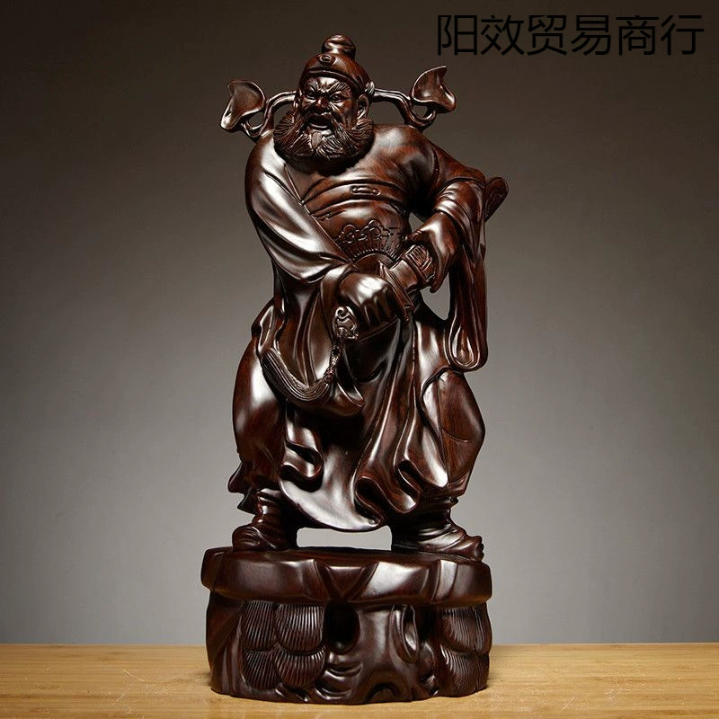 Резная статуя Тианши Чжунцюй из черного дерева, украшения для гостиной, украшение мира, ремесленные подарки для поклонения богу богатства