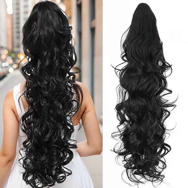 Gran clip de agarre de cola de caballo rizado largo cabello flojo mostrando la cantidad de cabello de cola de caballo estilo europeo y americano alto cráneo wig cola de caballo