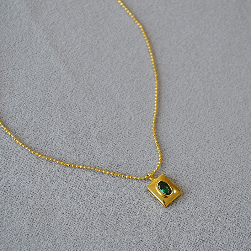 All Seasons Season Casual Vintage Style Geometric Malachite Brass Beaded Chain Ball Chain Pendant Necklace In Bulk