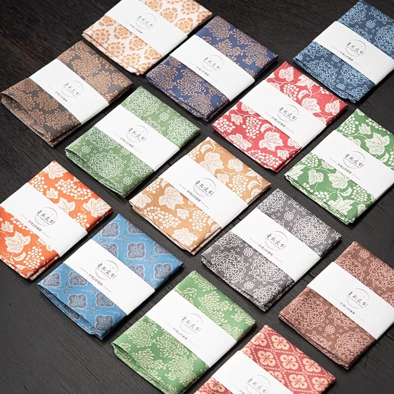 Tea Set with Floral Pattern, Cotton and Linen Printed Absorbent Tea Towel, Lightweight Double-Layer Tablecloth, Cleaning Cloth, Kung Fu Tea Ceremony Accessories