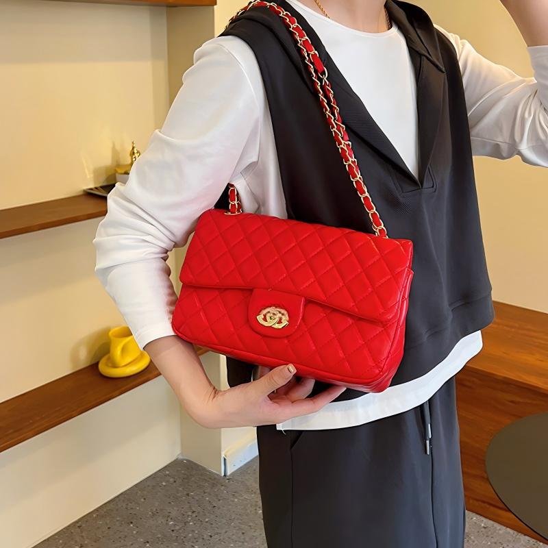 Wholesale Cross-Border Embroidery Thread Bags, Fashionable Chain Shoulder Crossbody Underarm Bags, Simple Medium-Sized Cream-Colored Women's Bags in the Style of Chanel