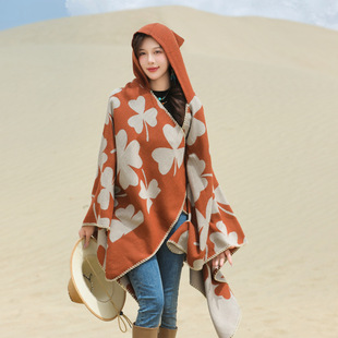 Ethnic Clover Color Matching Cape Scarf Shawl Desert Xinjiang Xizang Travel Wear Warm Cloak Outer Wear