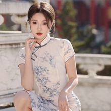 温婉复古民国风素雅旗袍2024年夏季新款年轻款少女改良连衣裙长款