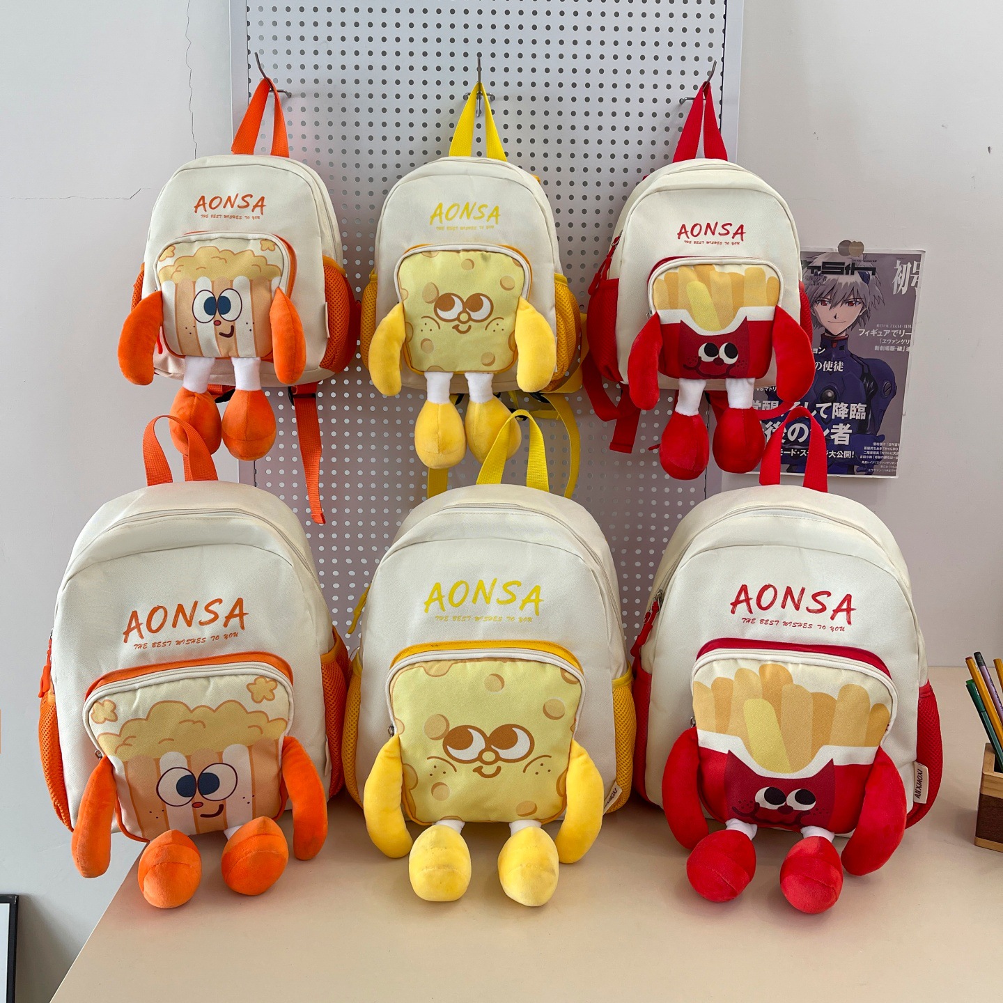 Jardín de infantes mochila de bebé caricatura encantadora queso patatas fritas mochila para niños y niñas nueva mochila infantil transfronteriza