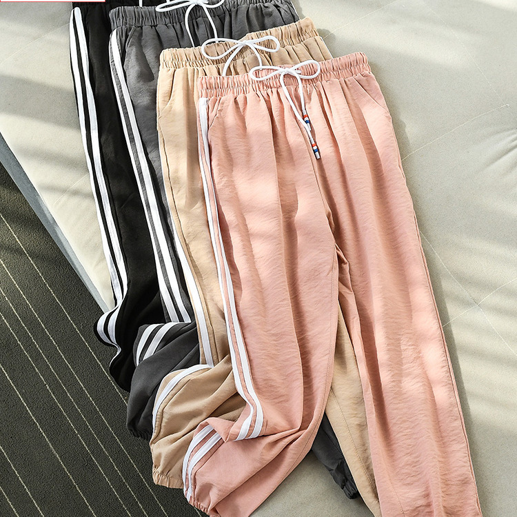Estilo coreano verano ol elegante de las mujeres pantalones harem delgada suelta adelgazamiento estudiante casual deportes pantalones sueltos de las mujeres pantalones atados en tobillo image 4